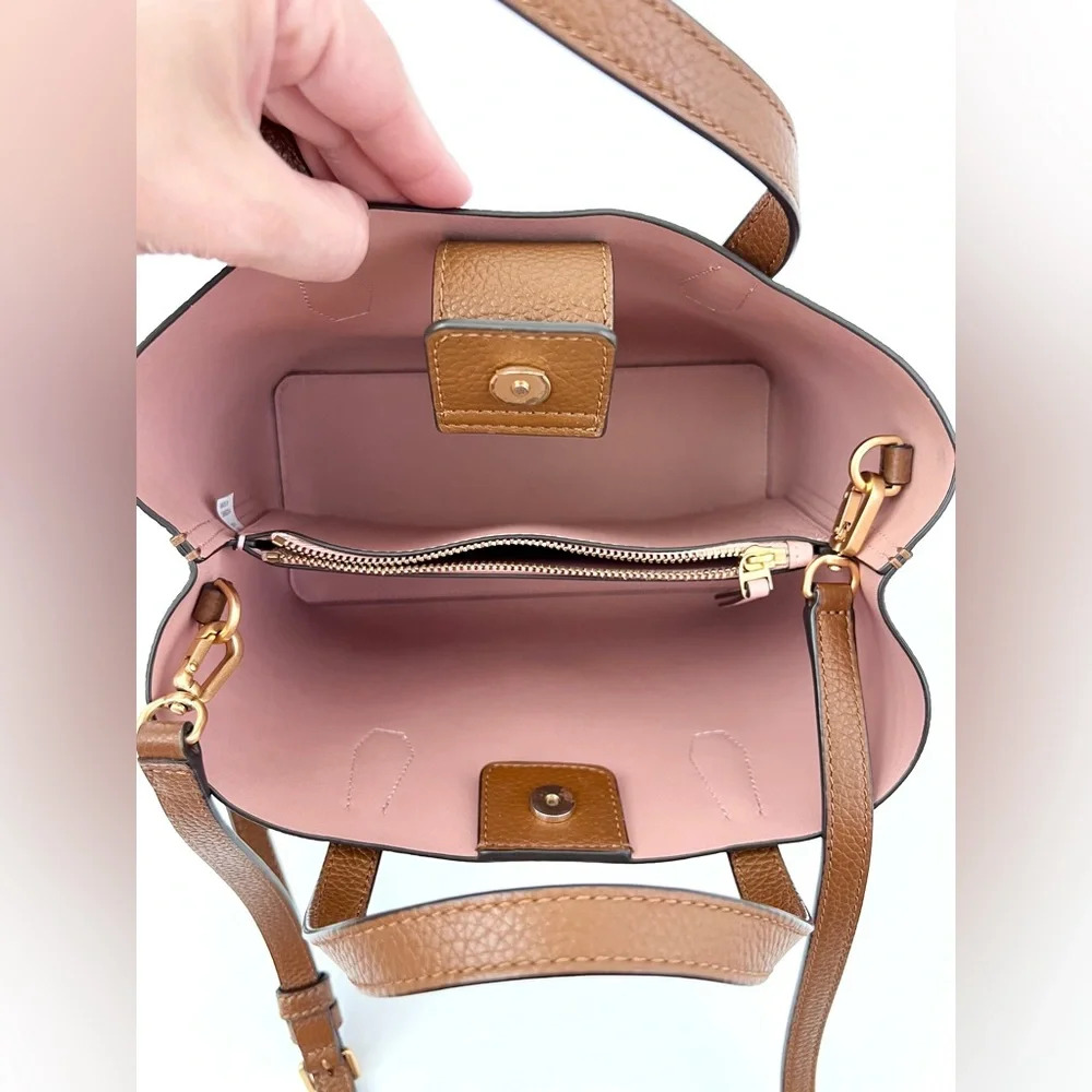 TORY BURCH | Blake Small Tote Handbag Crossbody Purse Brown Bourbon Leather - Picture 12 of 14